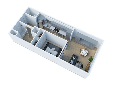 Floor plan for 1 bed, 1 bath, 646 sqft